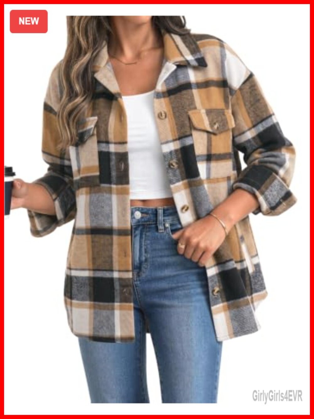 Plaid Flannel Shacket Button Down Long Sleeve Casual Jacket